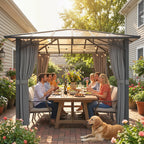 3 x 3 m Hardtop Gazebo with Polycarbonate Roof and Curtains, Tan