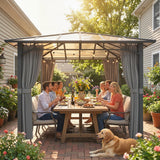 3 x 3 m Hardtop Gazebo with Polycarbonate Roof and Curtains, Tan
