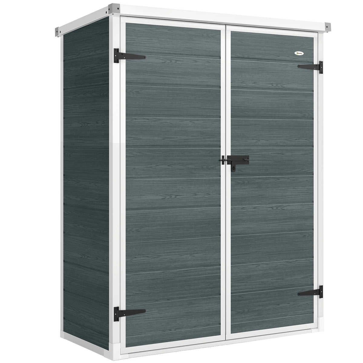 4.4' x 2.3' Plastic Garden Shed with Shelves and Floor, Distressed Grey