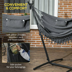 Patio Hammock Chair with Stand, Headrest and Side Pocket, Dark Grey