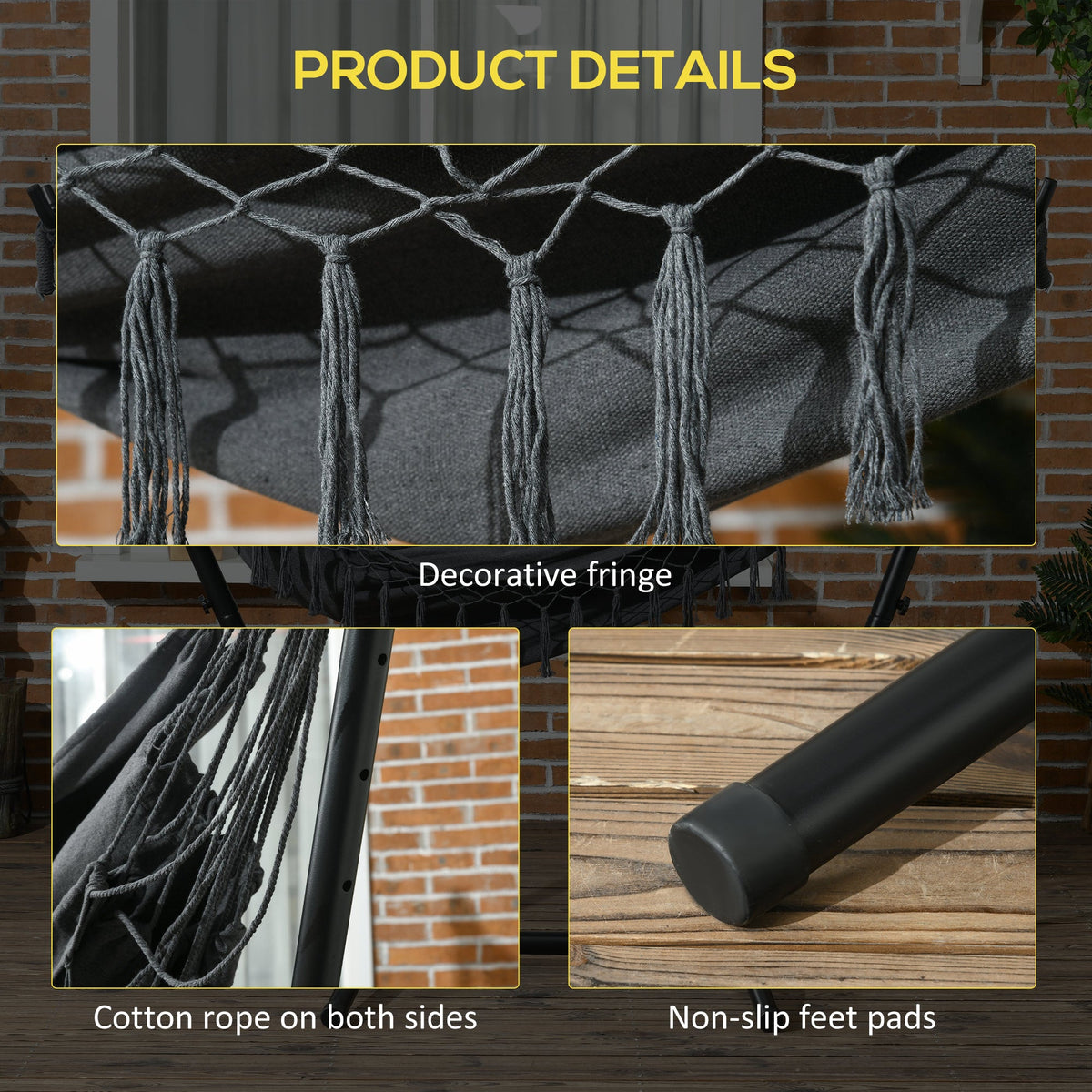 Patio Hammock Chair with Stand, Headrest and Side Pocket, Dark Grey