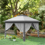 11' x 11' Pop Up Canopy with Double Roof and Mesh Sidewalls, Light Grey