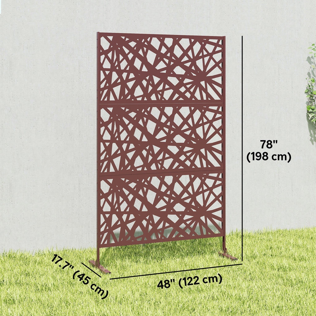 78" x 48" Metal Outdoor Privacy Screen, Labyrinth Design, Dark Brown