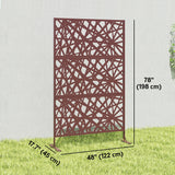 78" x 48" Metal Outdoor Privacy Screen, Labyrinth Design, Dark Brown
