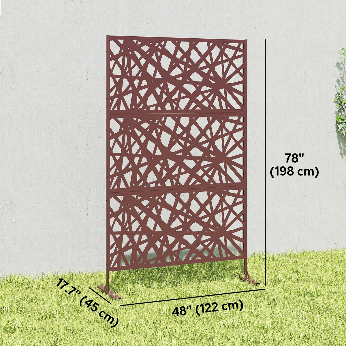 78" x 48" Metal Outdoor Privacy Screen, Labyrinth Design, Dark Brown