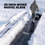 Heavy-Duty Metal Snow Pusher with Wheels, Adjustable Handle, 29" x 18" Blue