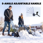 Heavy-Duty Metal Snow Pusher with Wheels, Adjustable Handle, 29" x 18" Blue