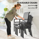 5 Piece Garden Dining Set with Stackable Chairs and Parasol Hole, Dark Grey