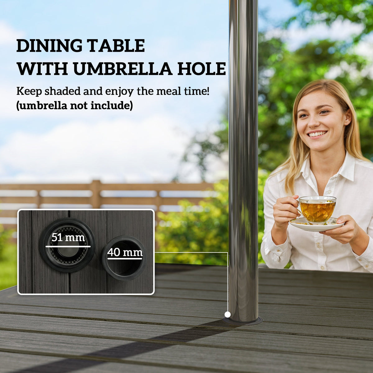 5 Piece Garden Dining Set with Stackable Chairs and Parasol Hole, Dark Grey