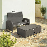 Rattan Patio Daybed with Storage Ottoman and Adjustable Backrest, Navy Blue