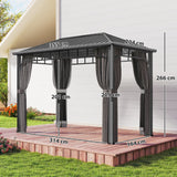 2 x 3.5 m Hardtop Gazebo with Galvanised Roof, Netting & Curtains, Dark Grey