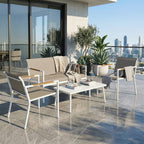 4-Seater Outdoor Sofa Set with Loveseat, 2 Armchairs & Metal-Top Table, Khaki