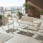 4-Seater Outdoor Sofa Set with Loveseat, 2 Armchairs & Metal-Top Table, Khaki