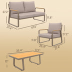 4-Piece Patio Set with Metal Frame and Cushions, Loveseat & 2 Chairs, Brown