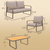 4-Piece Patio Set with Metal Frame and Cushions, Loveseat & 2 Chairs, Brown