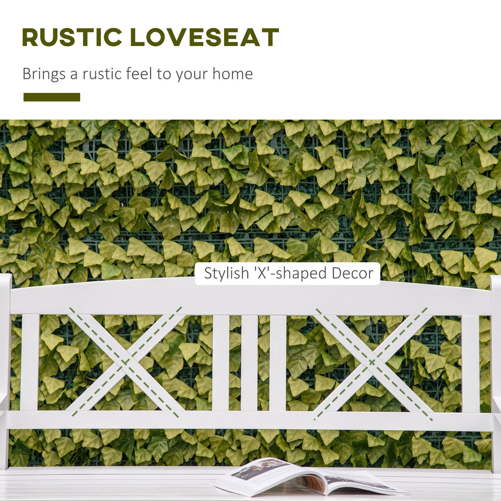 4FT 2-Seater Wooden Garden Bench with X-Shape Back, White