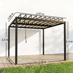3 x 3 m Louvered Pergola with Adjustable Roof and Gutters, Coffee