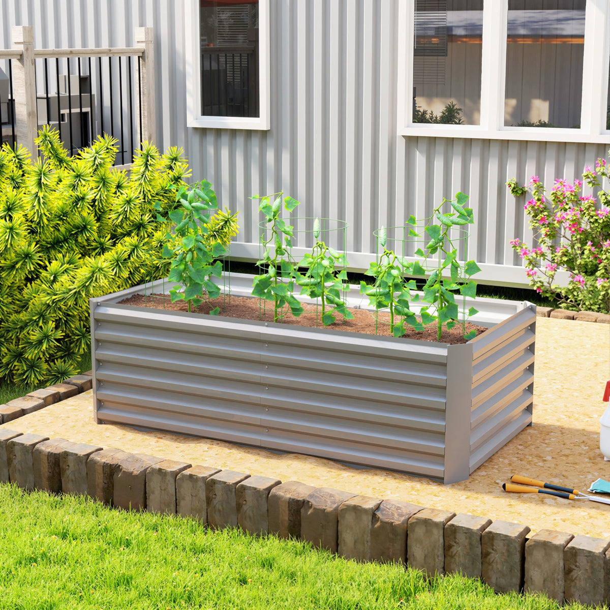 6' x 3' x 2' Galvanized Raised Garden Bed for Vegetables, Light Grey