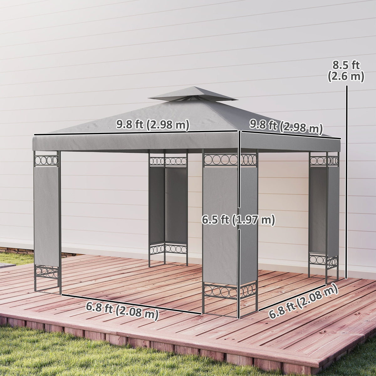 10 x 10 ft Canopy Gazebo with Double Roof and Screen Panels, Light Grey