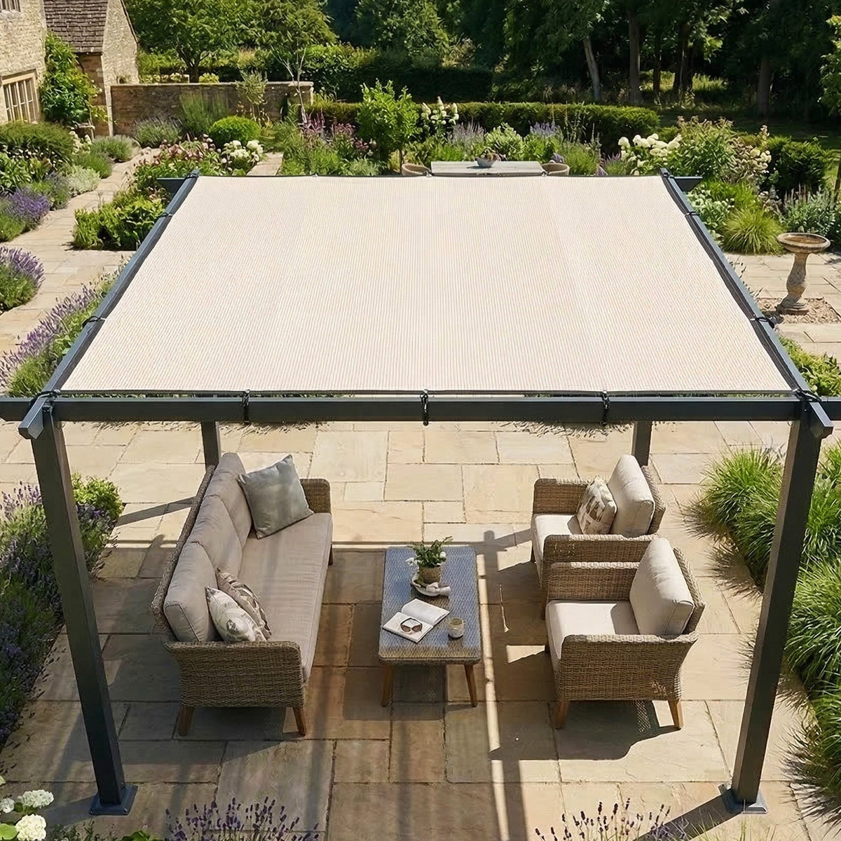 Rectangle Shade Sail 3 x 3.6 m Beige with SS Eyelets & Bungee Cords, UV-blocking