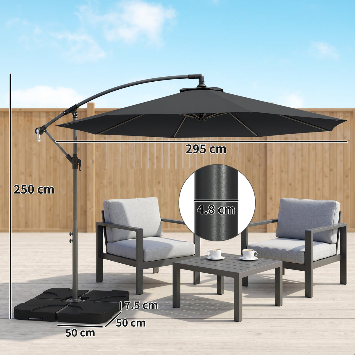 3 m Cantilever Parasol with Weights, Cover & Cross Base, Black