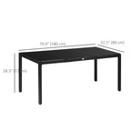 70.9" Rectangular Outdoor Dining Table with Tempered Glass Top, Black