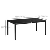 70.9" Rectangular Outdoor Dining Table with Tempered Glass Top, Black