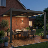 3 x 3 m Dark Grey Louvered Pergola with Adjustable Metal Roof, LED Lights