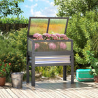 Raised Garden Bed with Flip-Up Greenhouse Top and Legs, Gray