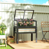Raised Garden Bed with Flip-Up Greenhouse Top and Legs, Gray