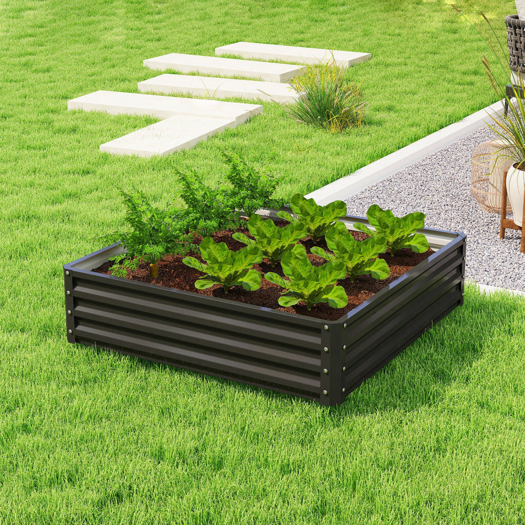 4' x 4' x 1' Galvanized Raised Garden Bed for Vegetables, Black