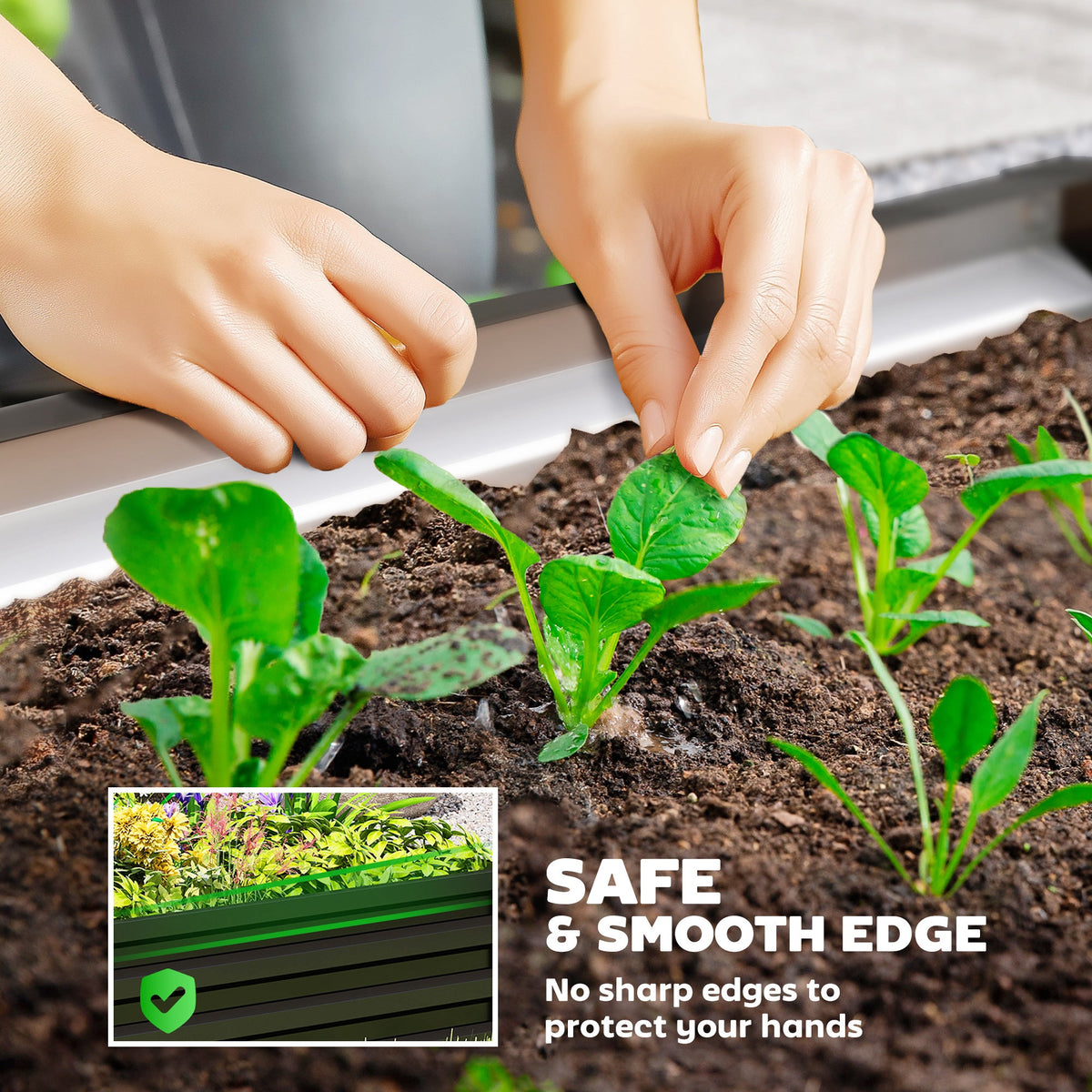 4' x 4' x 1' Galvanized Raised Garden Bed for Vegetables, Black