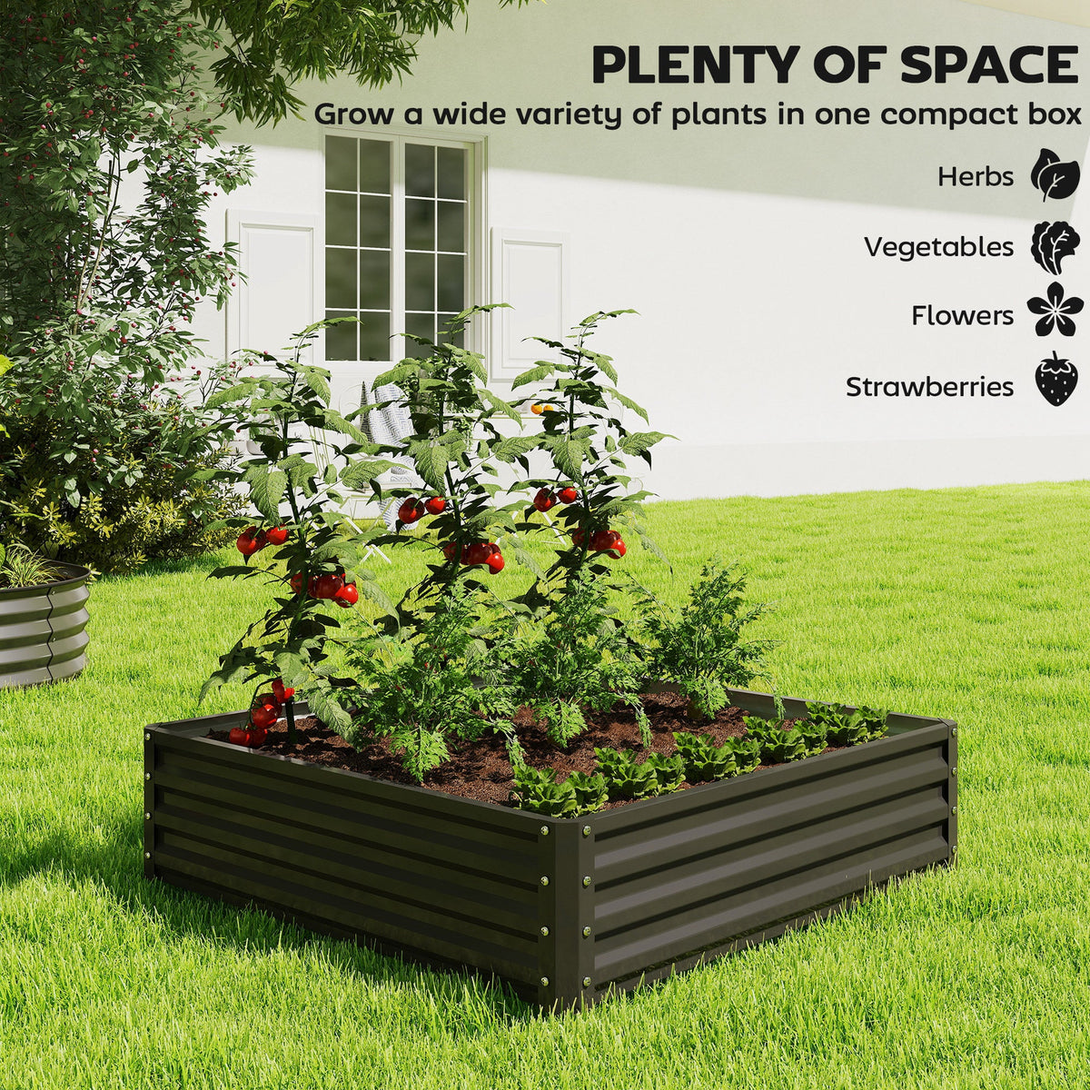 4' x 4' x 1' Galvanized Raised Garden Bed for Vegetables, Black