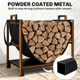 19 Inch Heavy Duty Steel Firewood Rack with Canvas Carrier for Indoor Fireplace Storage, Black