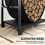 19 Inch Heavy Duty Steel Firewood Rack with Canvas Carrier for Indoor Fireplace Storage, Black