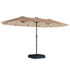 4.5 m Double-Sided Garden Parasol with LED Lights, Base & Sandbags, Khaki