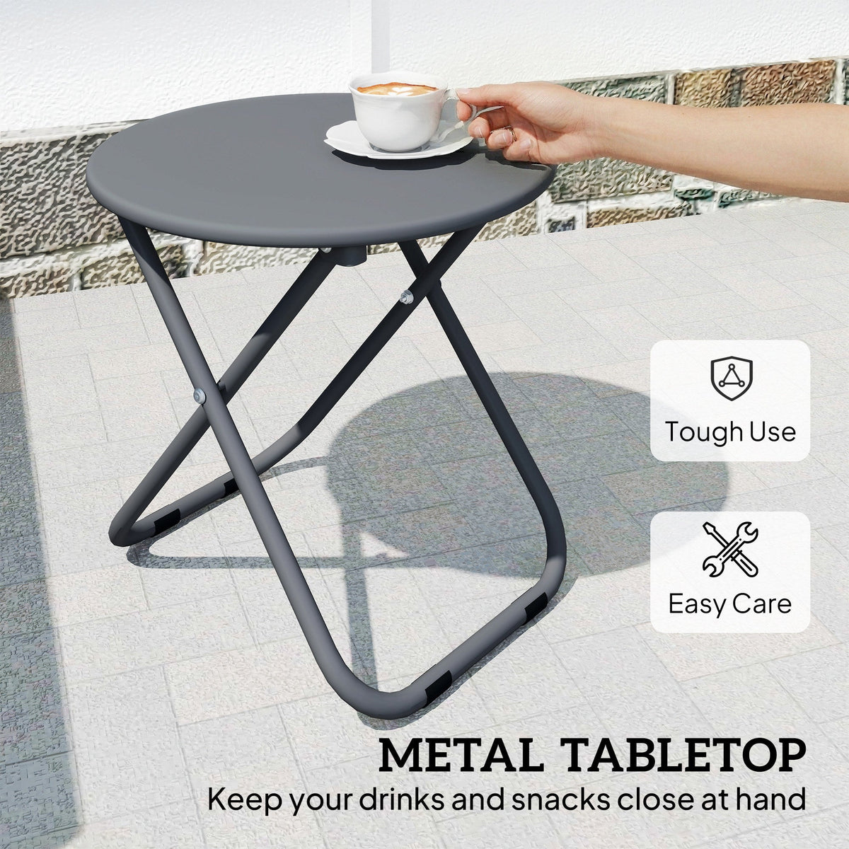 3 Piece Patio Bistro Set with Folding Rattan Chairs, Grey