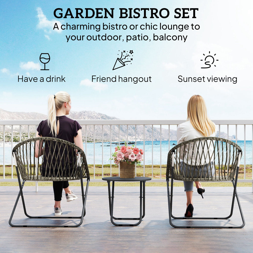 3 Piece Patio Bistro Set with Folding Rattan Chairs, Grey