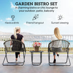3 Piece Patio Bistro Set with Folding Rattan Chairs, Grey