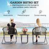 3 Piece Patio Bistro Set with Folding Rattan Chairs, Grey