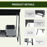 2 Person Porch Swing with Pivot Table, Cup Holder and Canopy, Black