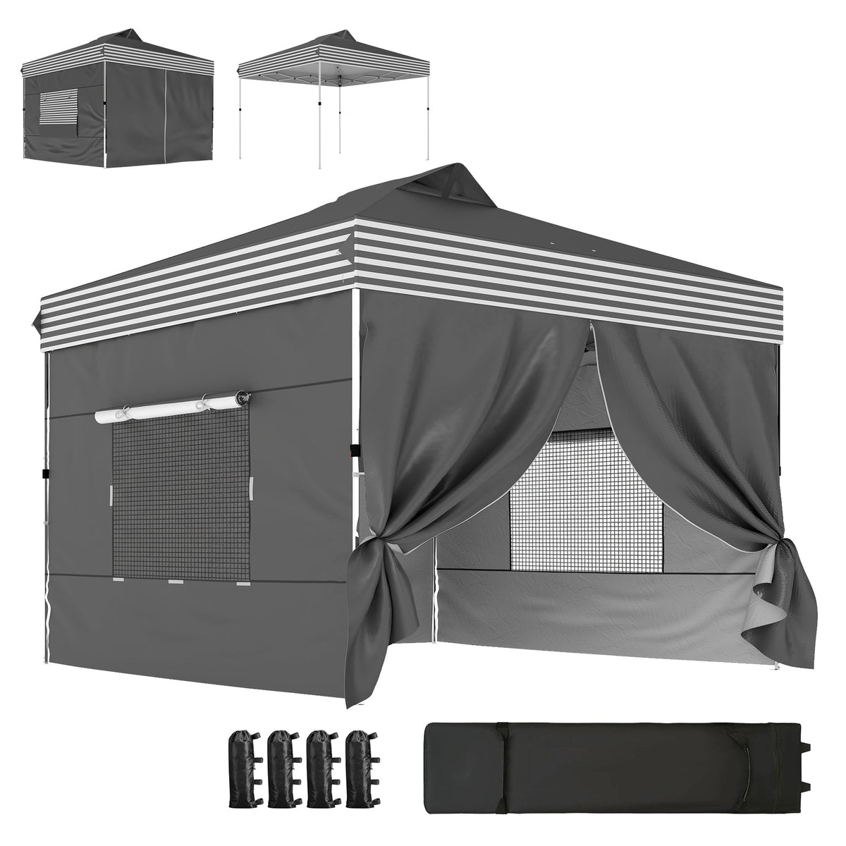 10 x 10 ft Pop-Up Canopy Tent with 4 Sidewalls and Wheeled Bag, Dark Grey