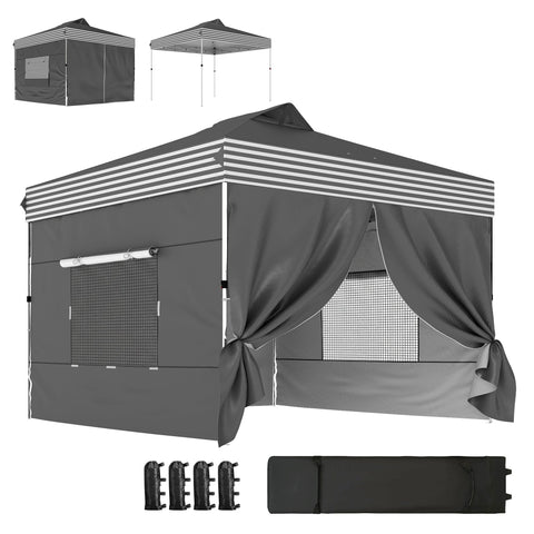 10 x 10 ft Pop-Up Canopy Tent with 4 Sidewalls and Wheeled Bag, Dark Grey