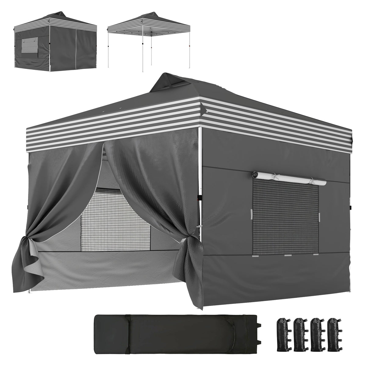 10 x 10 ft Pop-Up Canopy Tent with 4 Sidewalls and Wheeled Bag, Dark Grey