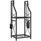 13 in 2-Tier Firewood Log Rack with Hooks & 4 Fireplace Tools, Black