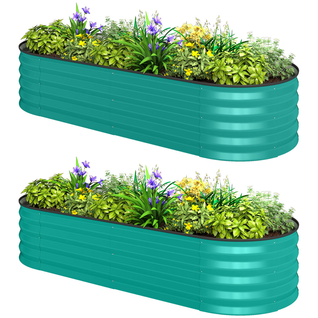 Set of 2 Galvanised Raised Beds with Stakes, 150 x 60 x 30 cm, Green