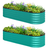 Set of 2 Galvanised Raised Beds with Stakes, 150 x 60 x 30 cm, Green