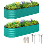 Set of 2 Galvanised Raised Beds with Stakes, 150 x 60 x 30 cm, Green