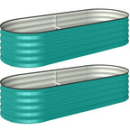 Set of 2 Galvanised Raised Beds with Stakes, 150 x 60 x 30 cm, Green