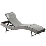 Rattan Sun Lounger with S-Shaped Seat and 5-Position Backrest, Light Grey